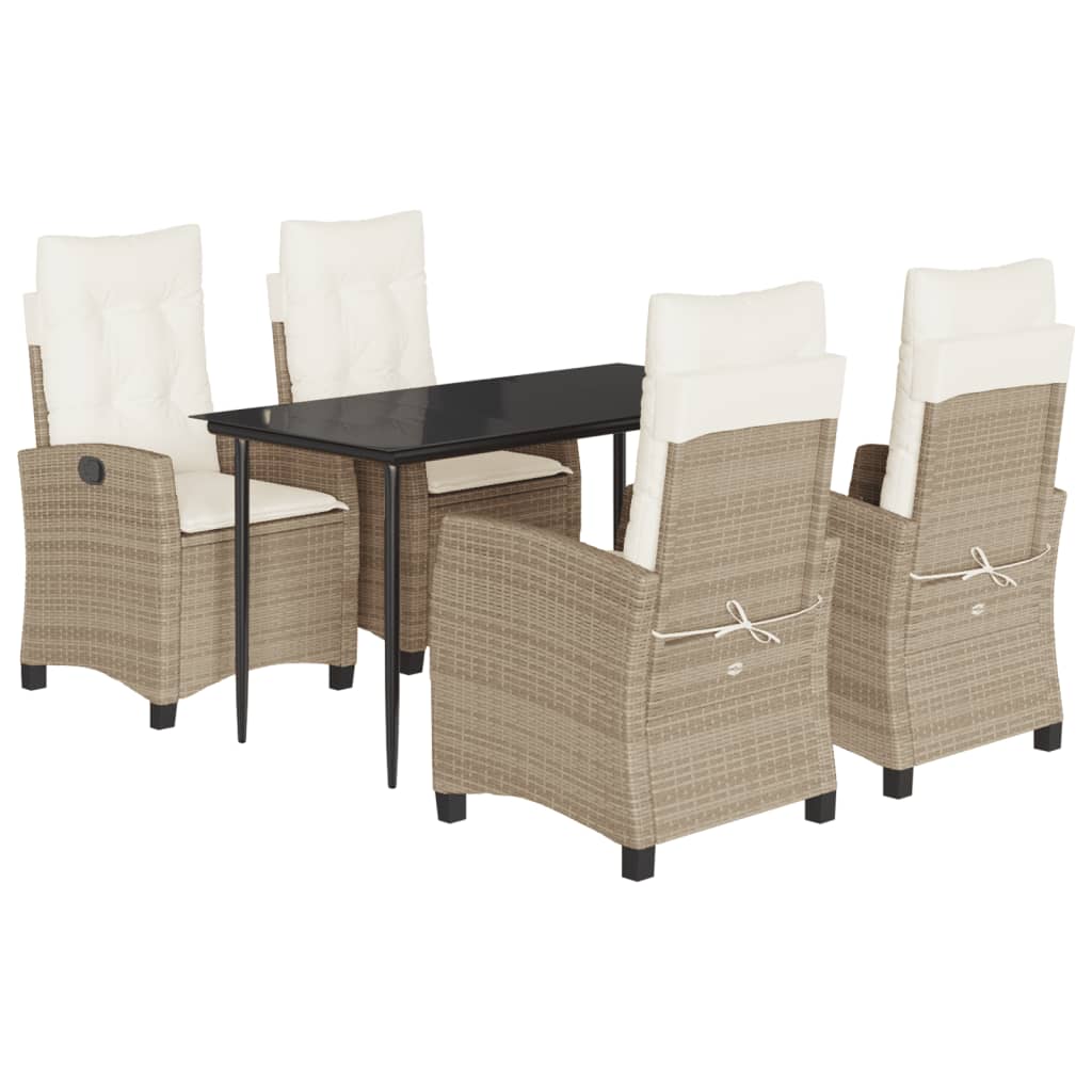 5-tlg. Garten-Essgruppe mit Kissen Beige Poly Rattan